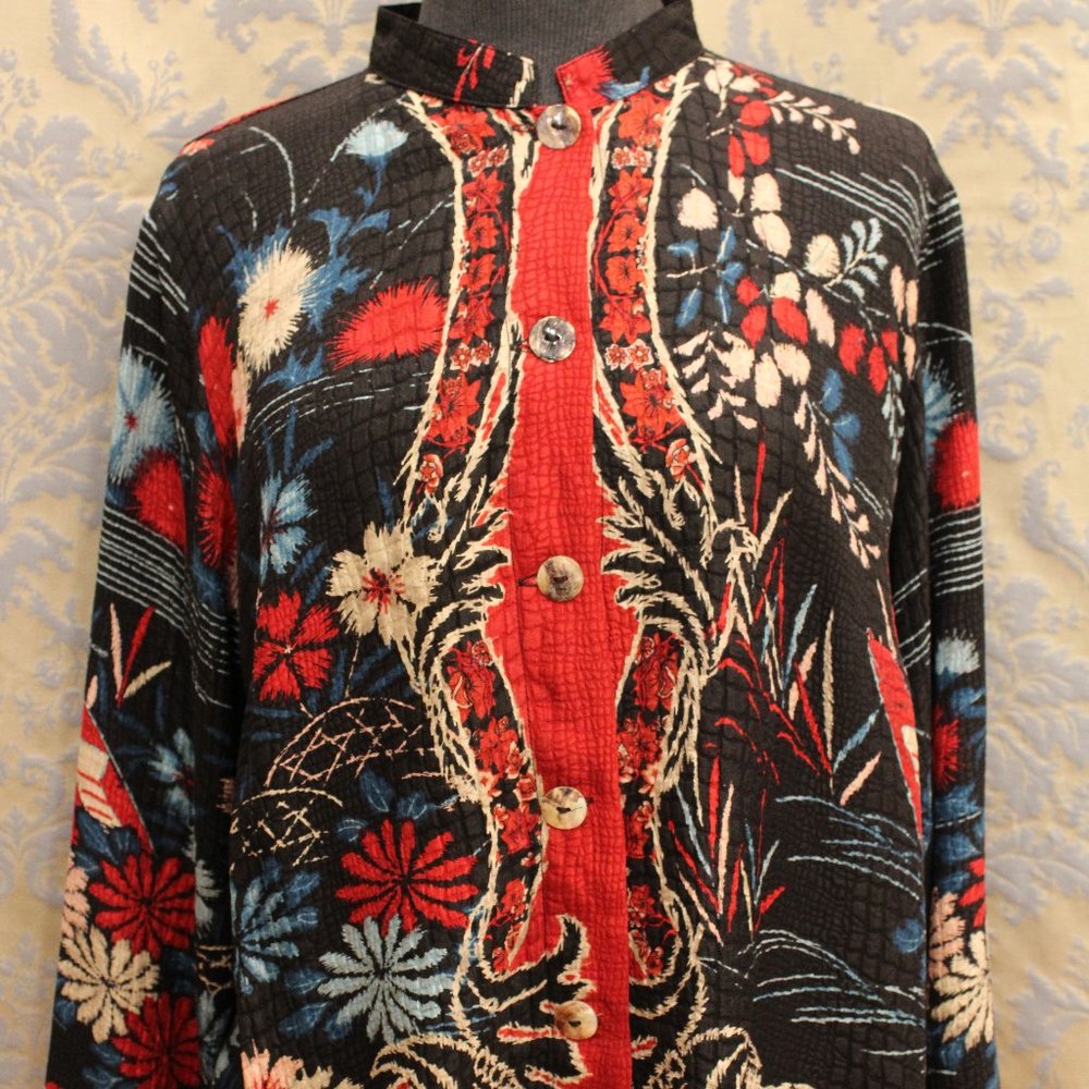New Brilliant Floral 100% Silk Button Up Blouse